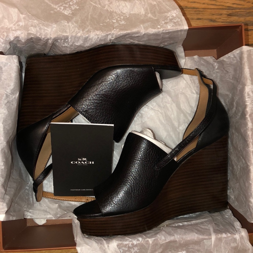 Coach Edita Black Leather Wedge